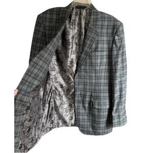 Giovanni Plaid Wool Blazer Mens 42 Zegna Fabric Sport Coat Gray Classic